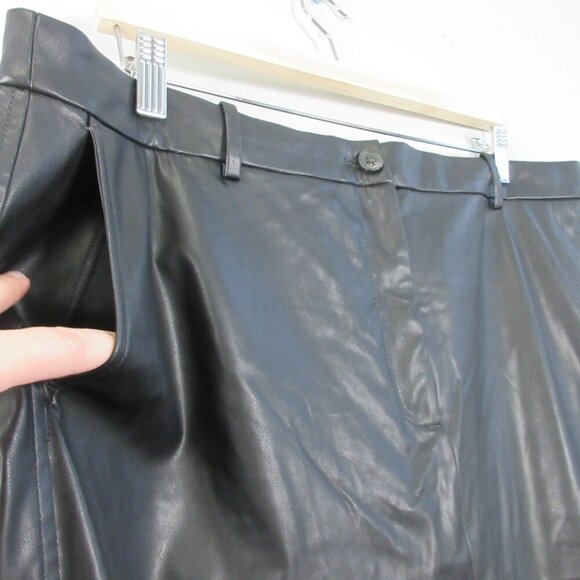 J Crew Women Faux Leather Pencil Skirt 18 Black Midi Front Slit Party Luxury 364 - Picture 7 of 14